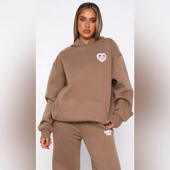 White Fox 11th Street City Girl At Heart Oversized Hoodie Cinnamon Bun Pink S/M - Picture 2 of 3